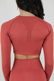 CROP TOP PERFORMANCE AUTUMN RED - MANICA LUNGA