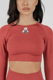 CROP TOP PERFORMANCE AUTUMN RED - MANICA LUNGA