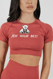 CROP TOP PERFORMANCE AUTUMN RED - MANICA CORTA
