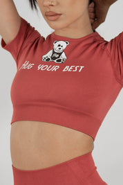 CROP TOP PERFORMANCE AUTUMN RED - MANICA CORTA