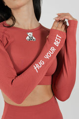 CROP TOP PERFORMANCE AUTUMN RED - MANICA LUNGA